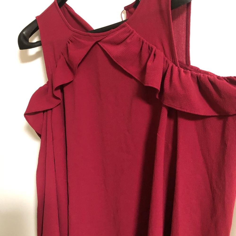 NYC Red Ruffle-Trim Sleeveless Top